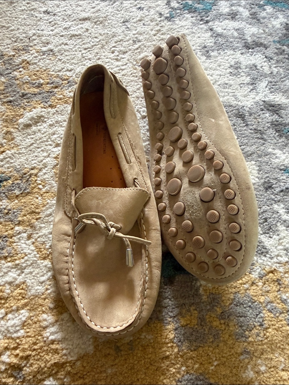 Mercanti Fiorentini Taupe Suede Loafers with Driving Pebbled Sole